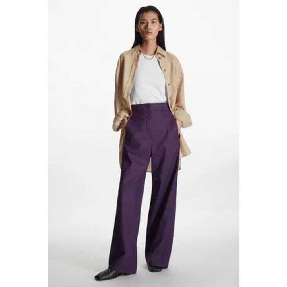 COS Wide-Leg Linen Trousers in Size 10 Eggplant Purple $135